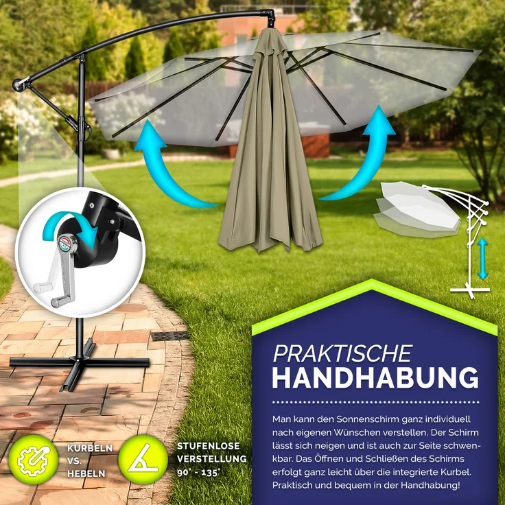 tillvex Sonnenschirm Braun Ø 350 cm Ampelschirm Gartenschirm Marktschirm Kurbel Balkon Alu Neigbar Braun - Ø350cm – Bild 3
