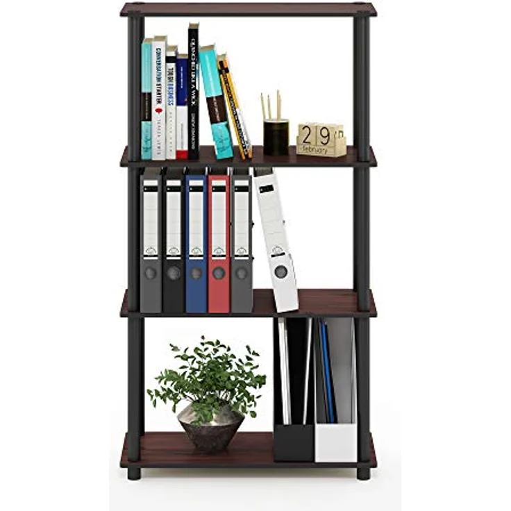 Furinno Regal mit 4 Ablageflächen, holz, Dunkle Kirsche/Schwarz, 29. 46x29. 46x109. 85 cm – Bild 6