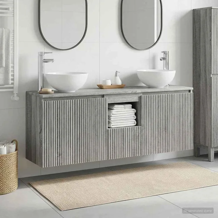 vidaXL Wandmontiertes Badezimmerschrank-Set 3 stk. Grau Sonoma 3405623