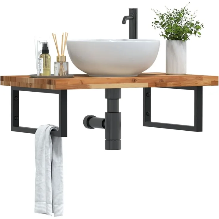 vidaXL Waschbeckenregal Wandmontage Stahl und Akazienholz 3302857