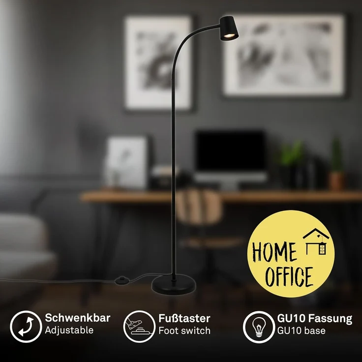 BRILONER – Stehlampe als Deko im Wohnzimmer und Leselampe, Schwenkbare Lampe, Wohnzimmerlampe, Fußtaster, Indirekte Beleuchtung, Schwarz – Bild 2
