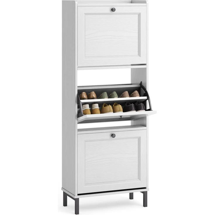 Bealife Schuhregal mit 3 Klapptüren, doppelte Tiefe, schmaler Organizer für den Eingang, 50 x 118 x 24 cm, für Flur, Schlafzimmer (weiß)