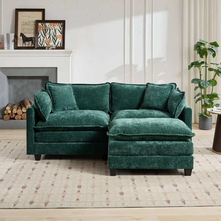 ZUBALIYA Sofa mit LED - Beleuchtung, mit Chenille - Bezug, mit Cordbezug, modular aufgebaut, aus Chenille, für Wohnzimmer und Apartments – Bild 8