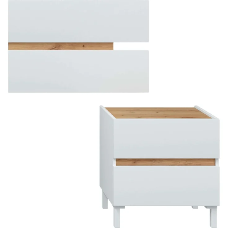 Habitdesign, modernes Kopfteil mit 2 Nachttischen und 4 Schubladen – Schlafzimmer-Set in Arktisweiß & Eiche Nodi, viel Stauraum, Maße: 255 x 100 x 34 cm (B x H x T), Modell Tempus – Bild 3