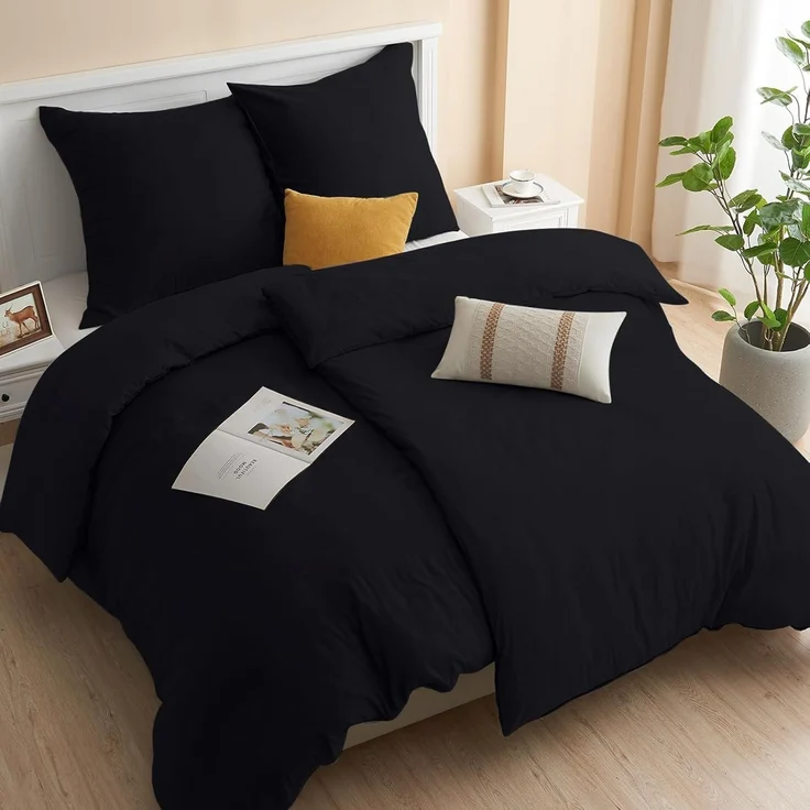 Ohano Bettwäsche-Set 200x200 Mikrofaser Schwarz + 1 Kissenbezug 80x80 – Bild 1