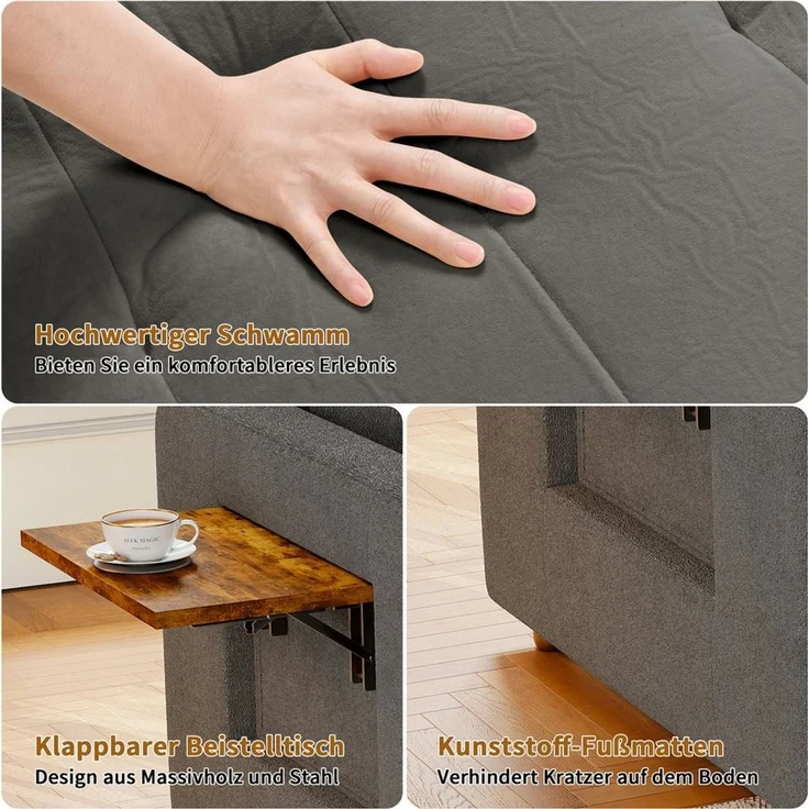 Simurq Relaxsessel Klappbarer Sessel, Chenille Schlafsessel, vielseitiger Einzelsessel, bequemer Fernsehsessel, mit Tischchen & Rollen für Wohnzimmer – Bild 3