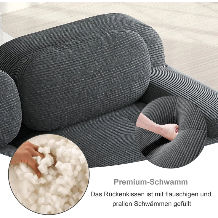 2-Sitzer Sofa 208×103×75 cm aus Cordstoff rahmenlos modular, grau – Bild 10