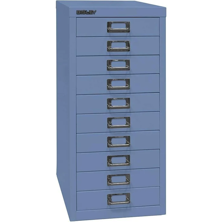 BISLEY MultiDrawer, 29er Serie, DIN A4, 10 Schubladen, Metall, 605 Blau, 38 x 27.9 x 59 cm