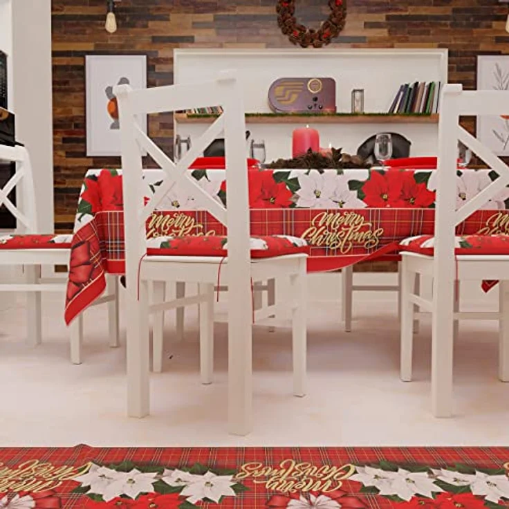 PETTI Artigiani Italiani Weihnachtstischdecke, schmutzabweisend, rechteckig, für Küche, Blumendesign, 12 Sitzplätze (140x240 cm), hergestellt in Italien – Bild 5