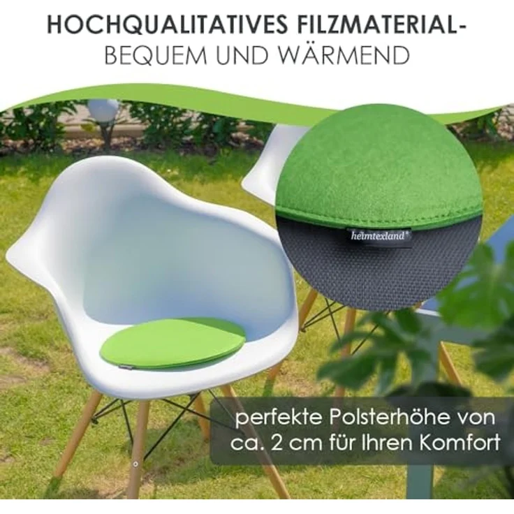 heimtexland ® Sitzkissen Set Filz Stuhlkissen Stuhlauflage Filzkissen Stuhl Polster Kissen Typ631 4er Set 35 cm Rund Wollweiß – Bild 3