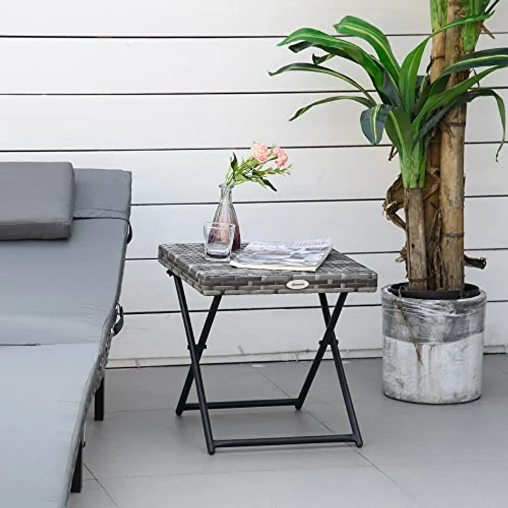 Outsunny Polyrattan Beistelltisch Gartentisch klappbar Couchtisch Gartenmöbel Falttisch Metall Grau 40 x 40 x 40 cm – Bild 3