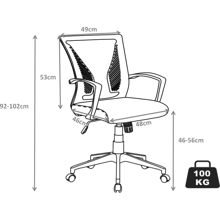 VCM Bürostuhl Offilo PU 920250 Schwarz / Weiß ca. H. 92-102 x B. 48 x T. 46 cm – Bild 4