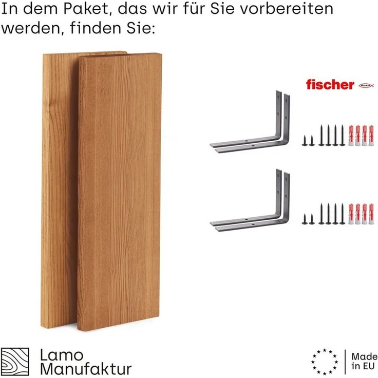LAMO Manufaktur Wandregal LAMO Manufaktur 2 Stück Wandregal Holz 2x42 cm, Schweberegal Massiv 100% Echtholz, Wandregale SET 4 Gerade Farbe: Rustikal – Bild 3