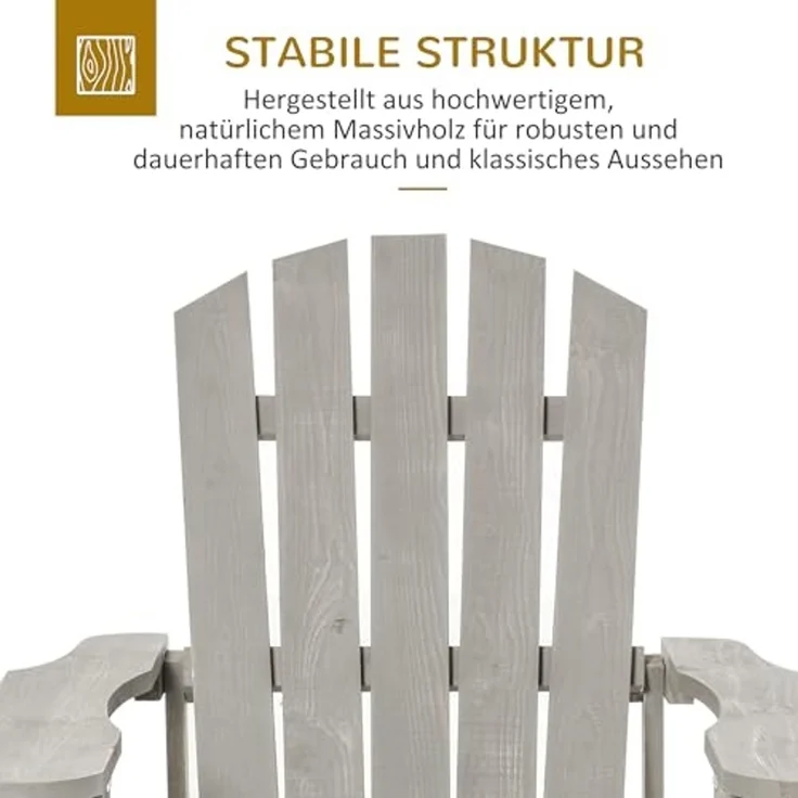 Outsunny Gartenstuhl mit Hoher Rückenlehne, Armlehnen (Adirondack Stuhl, 1 St), für Garten, Terrasse Balkon 78 x 89 x 88 cm Hellgrau – Bild 5