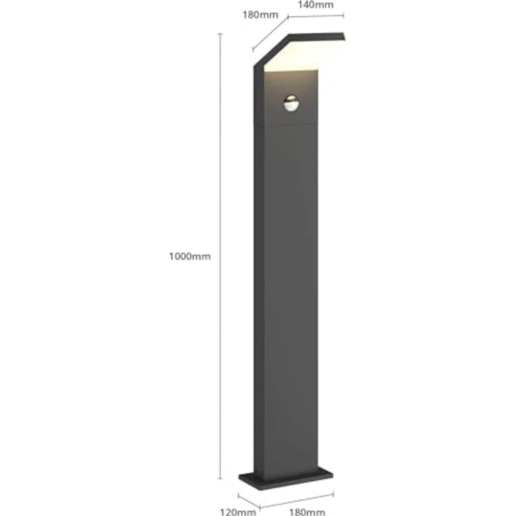 Arcchio LED Außenleuchte Yolena, moderne Pollerleuchte mit Bewegungsmelder, spritzwassergeschützt, Schwarz, Aluminium, 1-flammig, IP54 – Bild 5