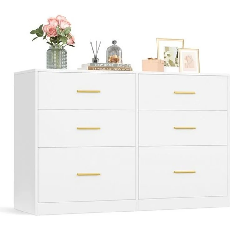 VASAGLE Kommode mit 6 Schubladen, Aufbewahrungsschrank, für Schlafzimmer, Wohnzimmer, 40 x 119 x 78 cm, weiß – Bild 1