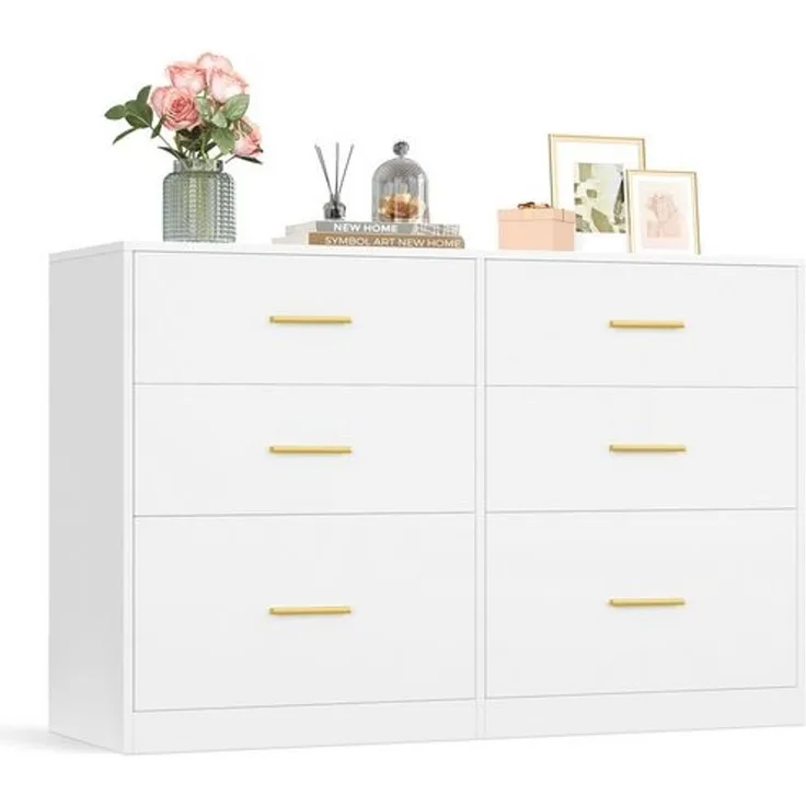 VASAGLE Kommode mit 6 Schubladen, Aufbewahrungsschrank, für Schlafzimmer, Wohnzimmer, 40 x 119 x 78 cm, weiß