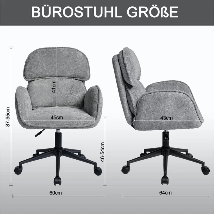 Duhome Bürostuhl (9-283), 360° Bürostuhl aus Teddysamt mit Doppelrückenlehne – Bild 3