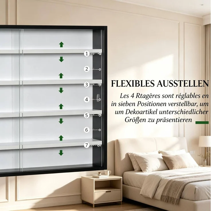 DESVIAE Regal als Wandvitrine Schwarz/Weiß aus Glas/Spanplatte – 80x60x9,5 cm – 2 Glasschiebetüren – Bild 5
