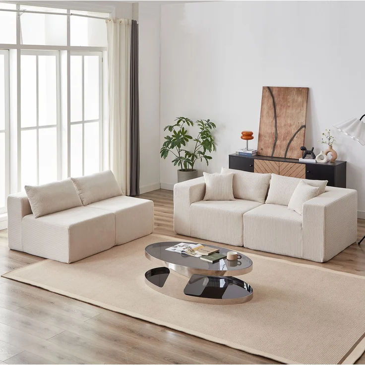 Modulares Ecksofa 264 x 167 x 71 cm in Beige – 4-teilig, mit Cordbezug – Bild 3