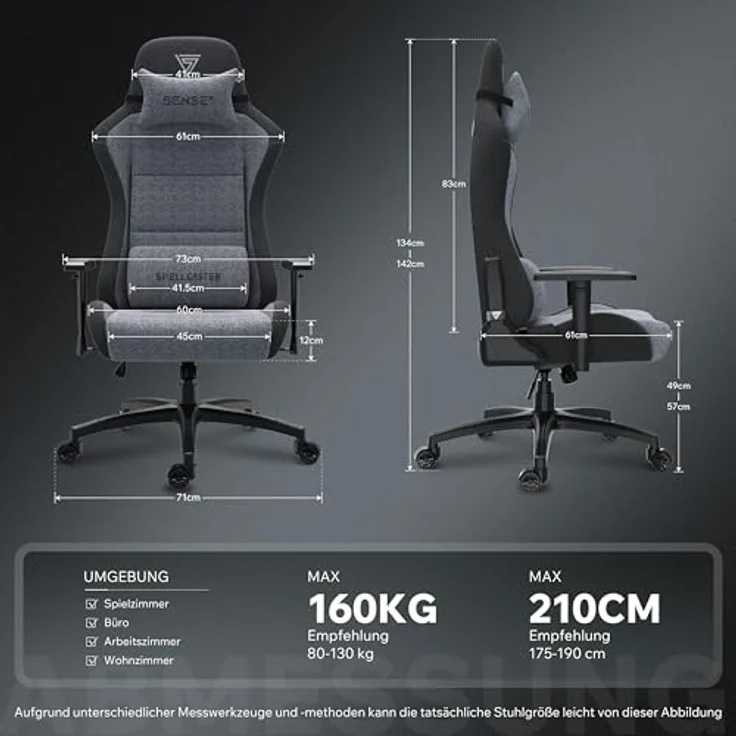 SENSE7 Spellcaster FUKU XL Gaming Stuhl - Eco-Leder & Alcantara - Extra Breiter Komfort, 160° Neigung, Atmungsaktiver Schaum, Verstellbare Armlehnen - Für Große Nutzer, Luxuriöses Design – Bild 4