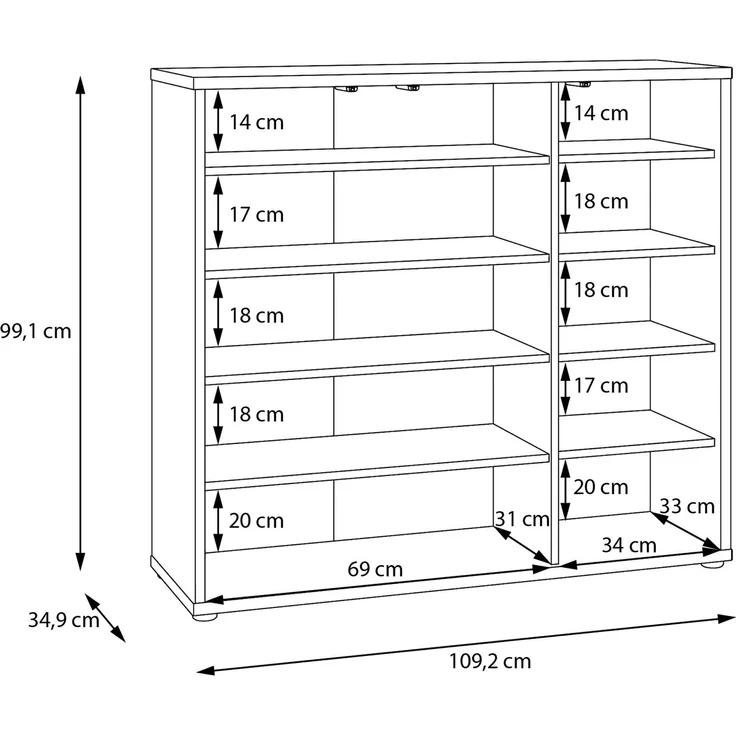 Forte ALICE SPRINGS Schuhschrank 100 110, moderner Flurschrank mit 3 Türen und 8 Einlegeböden, Holzwerkstoff, Kaschmir/ Beige, 109,2 cm breit x 99,1 cm hoch x 34,9 cm tief – Bild 7
