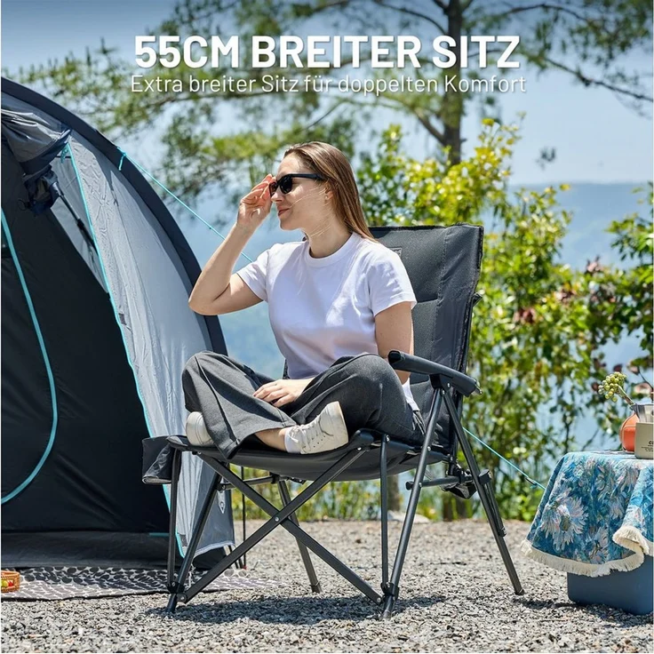 TIMBER RIDGE Campingstuhl Faltbar Breiter Sitz 55cm Leicht Klappstuhl 150kg Belastbar (2 St), 55×48×102cm, schwarz – Bild 4