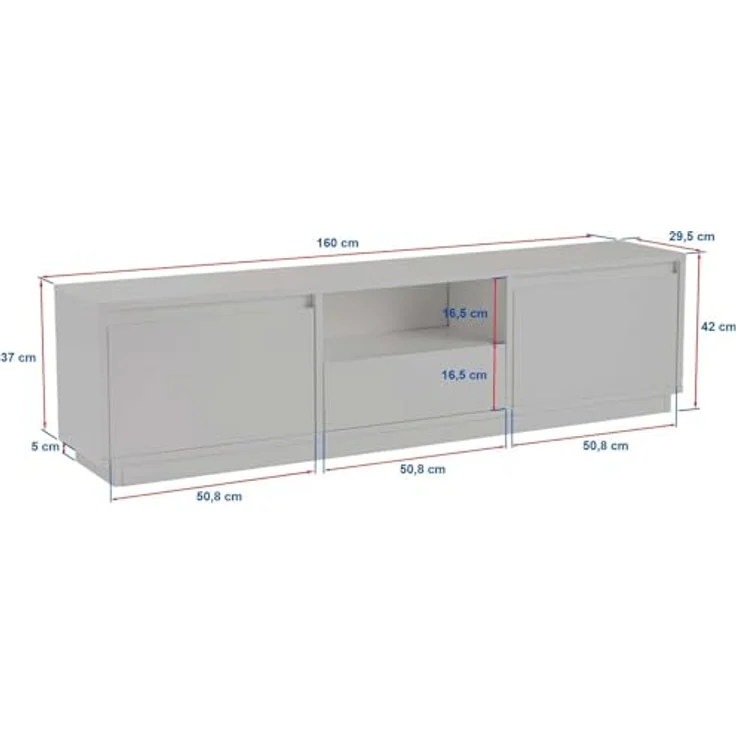 Calicosy TV-Möbel, Weiß, Lowboard aus Holzwerkstoff mit viel Stauraum, 29.5x42x160 cm – Bild 3