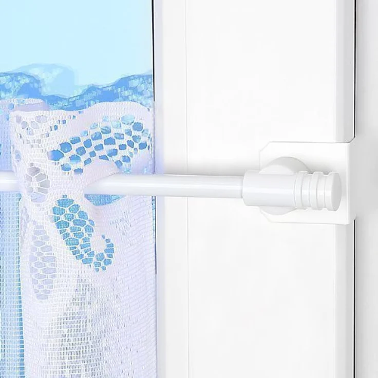 dekondo Klemmstange Gardinenstange "Basic" Klick-fix, weiß, ausziehbar, Fensterhaken klemmbar. Einklicken der Gardinenstange, inkl. Fensterhaken für einen Klemmbereich von 15-20 mm – Bild 2