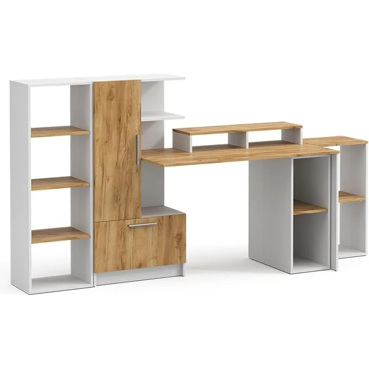 Schreibtisch Tomy Weiß/Goldkraft Eiche 150 x 59 cm 5er Set Vicco – Bild 1