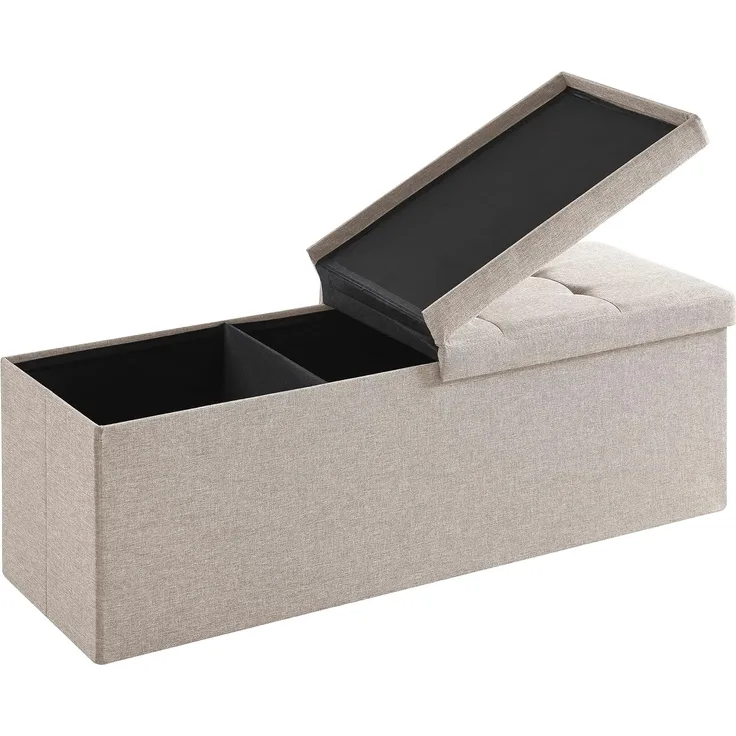 Zedelmaier Sitzbank mit Stauraum Sitzhocker Faltbar Sitztruhe belastbar bis 300 kg, Deckel Abnehmbar, 114 x 38 x 38 cm Beige
