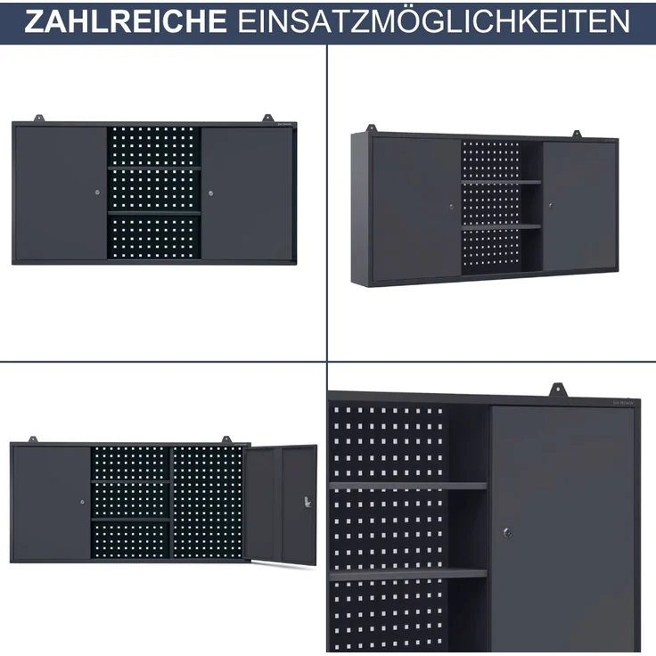 Hängeschrank Werkstatt abschließbar OLIS - Metallschrank hängend | Werkstattschrank Werkzeugschrank Wandschrank Garage, 60x120x20cm Anthrazit – Bild 6