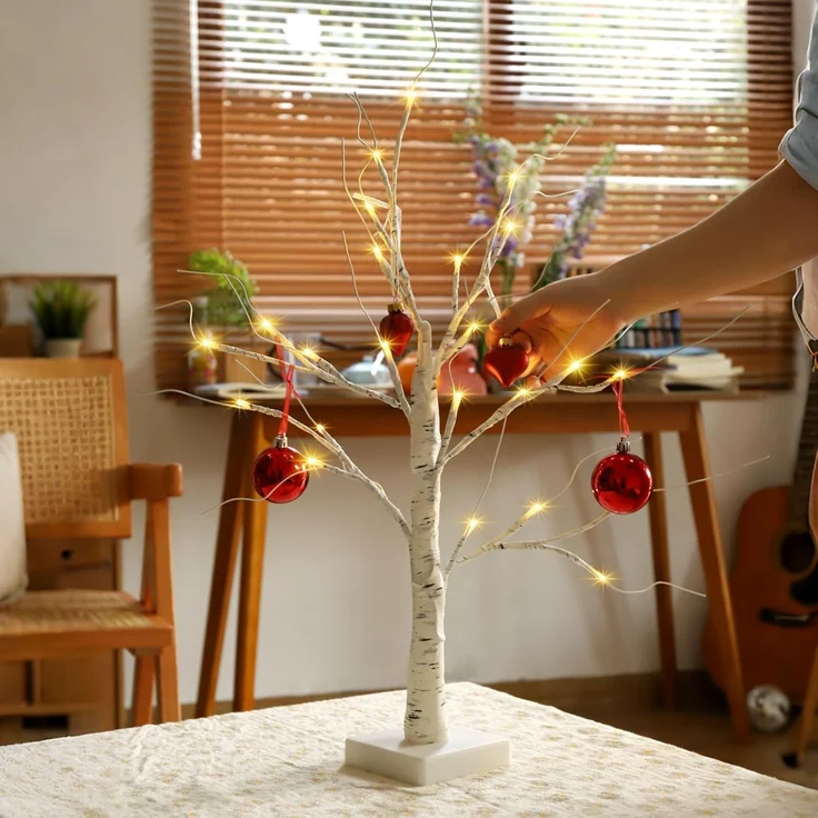 Salcar LED-Lichterkette LED Baum Lichter Warmweiß Weihnachten LED Birkenbaum, 1PC 60cm LED Lichterbaum Innen mit 24 LEDs Licht – Bild 6