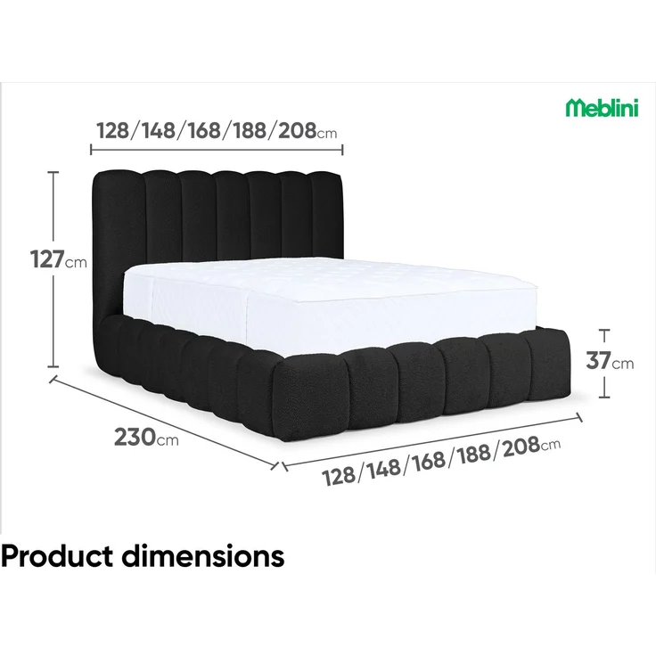 MEBLINI Polsterbett 120x200 mit Lattenrost mit Matratze - CARLOS - Schwarz Boucle - Bubble Bett - Cloud Bett - Marshmallow Bed - Kopfteil Bett mit Stauraum – Bild 7