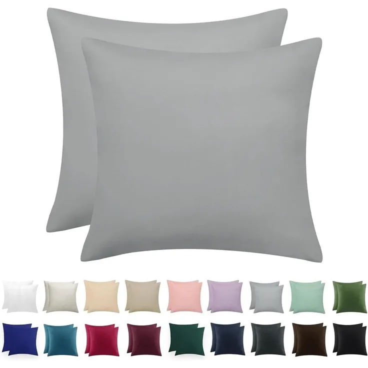 Kissenbezug 80x80 2er Set Grau Mikrofaser Reißverschluss Schlichtes Design