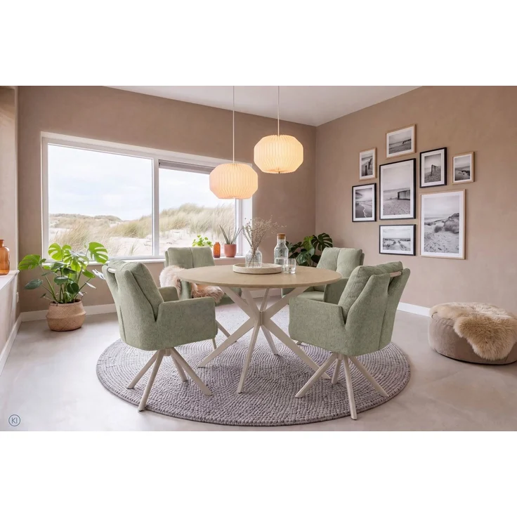 Jockenhöfer Gruppe Essgruppe Kopenhagen/Santorini, Sitzgruppe (Set, 5-tlg, 1 Tisch, 4 Stühle), (5-tlg), Tischplatte melaminbeschichtet, Sessel 360° drehbar, mit Auto-Return – Bild 1