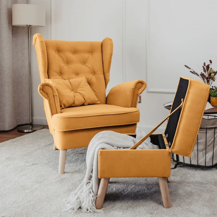 Sessel Ohrensessel ALISON inkl. Hocker in Stoff Trinity Honiggelb – Bild 2