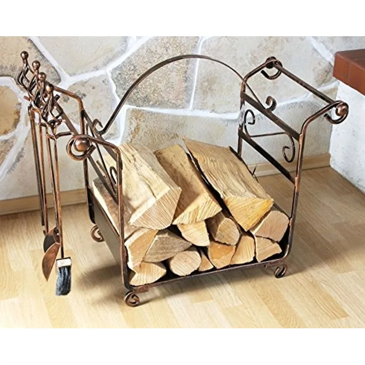 Kaminholzregal mit Kaminbesteck Art. 183 Kaminholzständer 77cm Holzkorb Kaminset