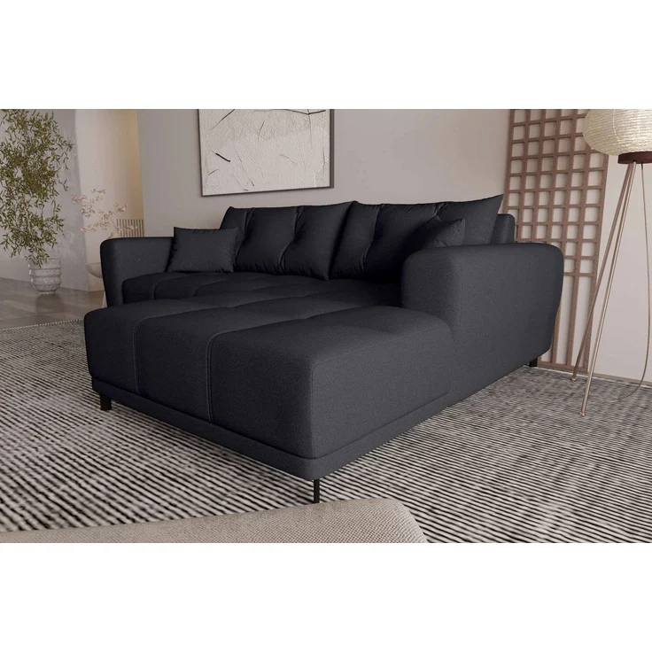 99rooms Massimo Ecksofa Strukturstoff NEVE Schwarz mit Schlaffunktion Rechts