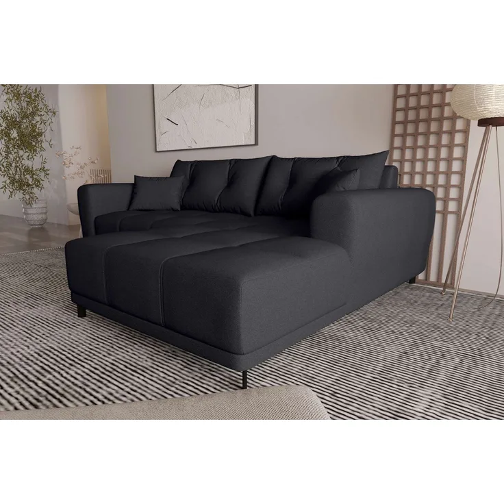 99rooms Massimo Ecksofa Strukturstoff NEVE Schwarz mit Schlaffunktion Rechts