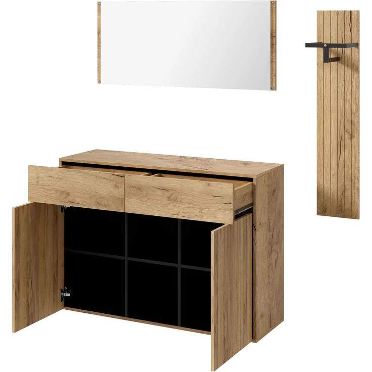 Garderoben-Set mit Spiegel, Kleiderstange & Schuhschrank, 125x35x178 cm, Natur/Schwarz – Bild 6