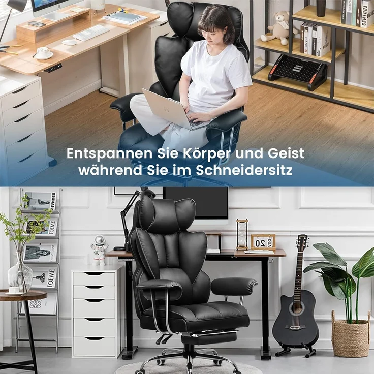 GTPLAYER Gaming Stuhl, Gamer Stuhl, Ergonomischer Bürostuhl mit Fußstütze, Kunstleder, Federsitzkissen, Gaming Chair Gepolstert, Gaming Sessel 180kg Belastbarkeit schwarz – Bild 6