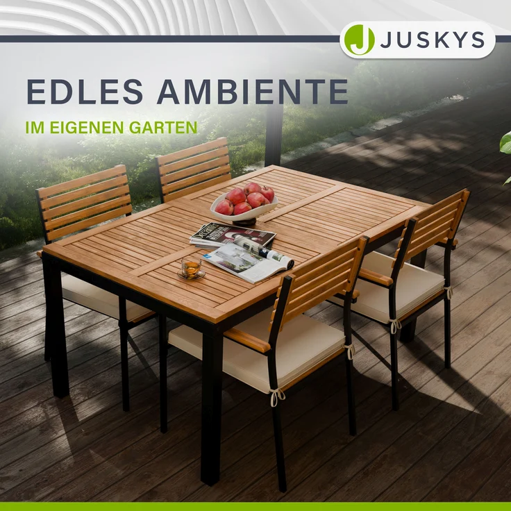 Juskys 'Rhodos' Gartengarnitur - Tisch, 4 Stühle & Auflagen, Akazienholz Natur & Schwarz – Bild 7