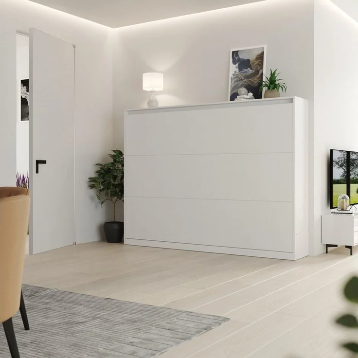 SMARTBett Schrankbett Wandklappbett 100/ 140/ 160x200 cm Weiß mit Gasdruckfedern, zwei Klickgurte – Bild 1