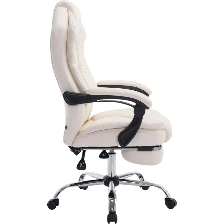 DELUKE® Bürostuhl MEDHA - 114x67x64, Creme Kunstleder Metall in Chromoptik Gestell ergonomische Bürostühle Homeoffice Stuhl mit Rollen – Bild 3