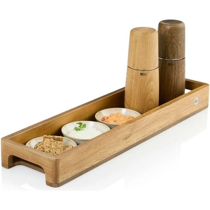 AdHoc Tablett SERVE SLIM, Akazienholz, Walnussholz, (1-tlg), hochwertiges Gewürz-, Getränke- oder Dekotablett 50x13 cm