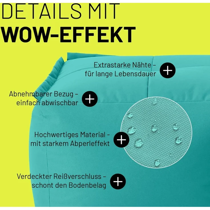 Lumaland Sitzsack-Lounge Modular Garnitur | 5-Teiliges Set | Indoor & Outdoor Sitz-Garnitur | Erweiterbar & Waschbare Sitzmöbel für Innenräume & Garten | Wasserfeste Chill-Out Lounge [Türkis] – Bild 4