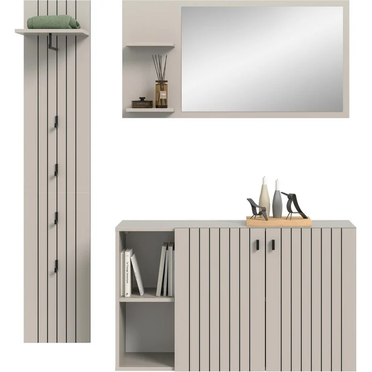 Home affaire Garderoben-Set TATIO, 3-tlg. Garderobenkombination, Breite: 152 cm Rillenfräsung, (Set, 3-St, Set, best. aus: 1 Spiegel, 1 Garderobenpaneel, 1 Schuhkommode), Garderobenkombination, Kombi, Flur-Möbel, Spiegel, Kommode – Bild 5