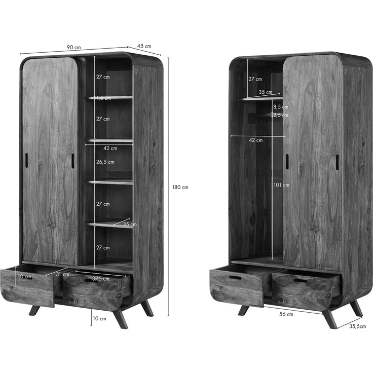 Kleiderschrank Sheesham 90x45x180 dunkelbraun lackiert MAILAND #210 – Bild 8