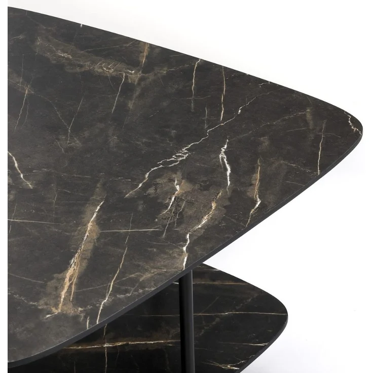 Moderner Design Couchtisch MARMOL 75cm schwarz Marmor-Optik Metallgestell – Bild 4